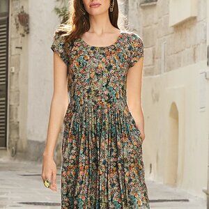 PERUVIAN CONNECTIONS FIORI DRESS MULTI COLOR FLORAL PATTERN SIZE M